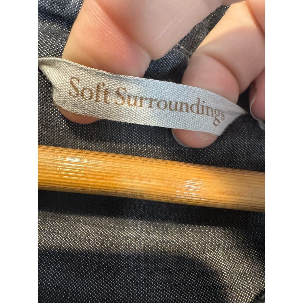 Soft Surroundings Shirt Button Up Embroidered Papyrus Leaf Black Chambray Medium - Picture 5 of 7